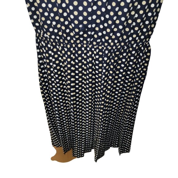 Vintage Rebecca Stuart Polka Dot Dress Navy & White Short Sleeve Button Front 18 - Picture 3 of 6